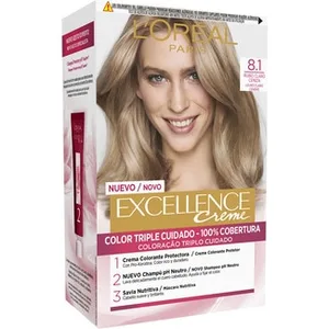 Creme Tinte Permanente Rubio Claro Ceniza Nº 8.1 Color Triple Cuidado con Pro-keratina + Ceramida + Ionene G Excellence