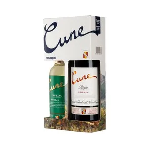 Cune  Estuche con Botellas de Vino Tinto Crianza con DOC Rioja y Botella de Vino Blanco con DO Rueda Cune.