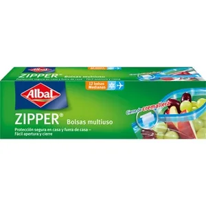 Bolsa de Congelación Multiusos Zipper 1 Litro 20x16cm con Cierre de Cremallera  Albal 12 Unidades