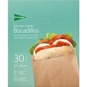 Bolsa de Papel para Bocadillos con Cierra Fácil 12x28 Cm  el Corte Ingles 30 Unidades