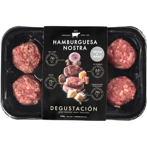 Degustación Mini Burger Vacuno 2 del Chef, 2 Trufa, 2 de Pueblo y 2 Parmigiano Reggiano Hechas a Mano sin Gluten Hamburguesa Nostra