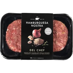 Del Chef Burger Meat 2 Unidades Hechas a Mano sin Gluten con Carne de Vacuno, Cebolla Pochada, Pistacho y Condimento a la Trufa Blanca Hamburguesa Nostra 300 G