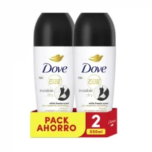 Desodorante Roll-on Invisible Dry Dove Pack de 2 Unidades de 50 Ml.