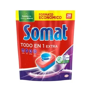 Somat Detergente Lavavajillas a Máquina Somat Tabs Todoen1 26 Dosis 457 Gr. 431 G