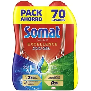 Detergente Lavavajillas Excellence Duo Gel Extra Poder y Anti-grasa Pack 2 Somat
