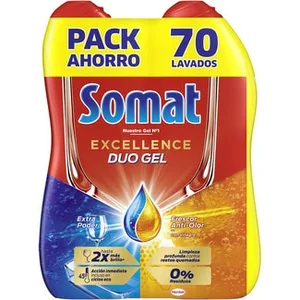 Detergente Lavavajillas Excellence Duo Gel Extra Poder y Frescor Anti-olor Pack 2 Somat