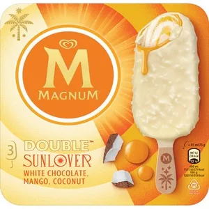 Double Sunlover Helado de Chocolate Blanco con Mango y Coco sin Gluten 3 Unidades Magnum