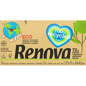 Eco Pañuelos Faciales Reciclados 3 Capas Renova 75 Unidades