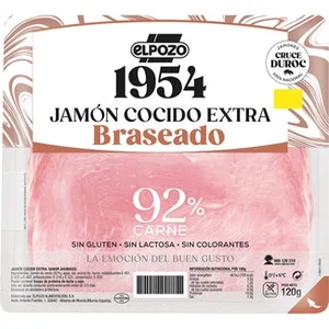 Edición 1954 Jamón Cocido Extra Braseado Sabor Ahumado Raza Duroc en Lonchas sin Gluten sin Lactosa Elpozo