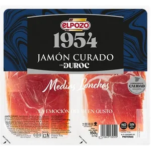 Edición 1954 Jamón Curado Raza Duroc en Medias Lonchas Pack 2 X 80 G sin Gluten sin Lactosa Elpozo 150 G