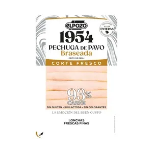 EL Pozo 1954 Corte Fresco Pechuga de Pavo Braseada, sin Lactosa ni Colorantes, Cortada en Finas Lonchas 120 G.