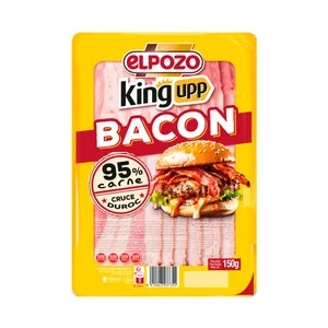 EL Pozo King Upp Bacon Cocido Sabor Ahumado, sin Lactosa y sin Gluten, Cortado en Finas Lonchas 150 G.