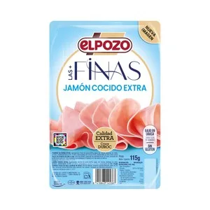 EL Pozo las + Finas Jamón Cocido Extra Cruce Duroc, Cortado en Lonchas Finas 115 G.