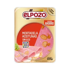 EL Pozo Mortadela con Aceitunas, Cortada en Lonchas y Elaborada sin Gluten 225 G.