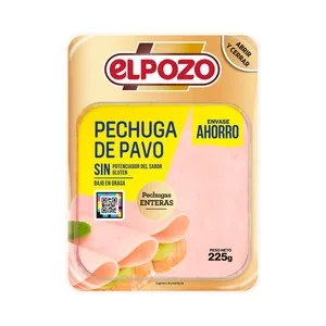 EL Pozo Pechuga de Pavo sin Gluten ni Potenciadores del Sabor, Cortada en Lonchas 225 G.