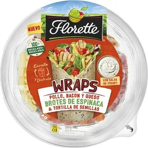 Ensalada Completa Wraps Pollo Bacon y Queso Brotes de Espinaca & Tortilla de Semillas  Florette 255 G