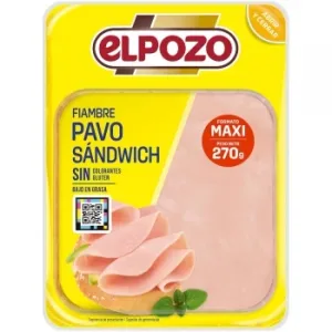 Fiambre de Pechuga de Pavo para Sándwich en Lonchas el Pozo sin Gluten 270 G