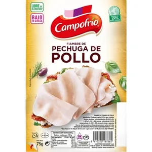 Fiambre de Pechuga de Pollo bajo en Grasa en Lonchas sin Gluten sin Lactosa Campofrio