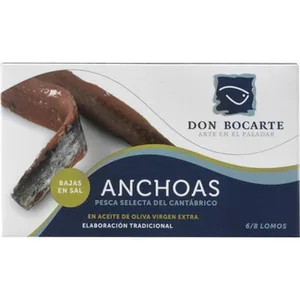 Filetes de Anchoa del Cantábrico Bajas en Sal en Aceite de Oliva Virgen Extra DON Bocarte