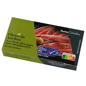 Alcampo Gourmet Filetes de Anchoa en Aceite de Oliva Virgen Arbequina MSC ( Pesca Sostenible Certificada) Lata P.e. 29 G.