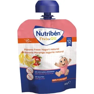 Fruta & Go Bolsita de Plátano, Fresa y Yogur Natural sin Gluten desde 12 Meses Nutriben