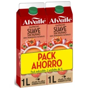 Gazpacho Suave sin Pepino Alvalle Pack de 2 Unidades de 1 L.