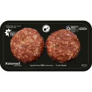Gourmet Hamburguesas de Cerdo 50% Duroc IGP Cerdo de Teruel 2 Unidades Envasadas al Vacío Naturuel