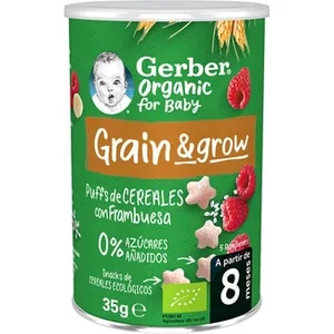 Grain & Grow Puffs Snacks Ecológicos de Cereales con Frambuesa 0% Azúcares Añadidos desde 8 Meses Gerber