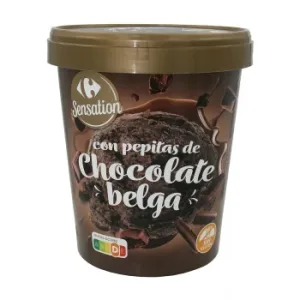 Helado de Chocolate con Pepitas Chocolate Belga Sensation Carrefour sin Gluten 500 Ml.
