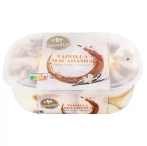 Helado de Vainilla y Macadamia con Salsa de Caramelo Carrefour Sensation 900 Ml.
