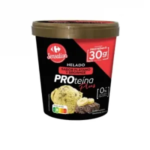 Helado Proteína Plátano con Brownie Carrefour Sensation sin Azúcar Añadido 300 G.