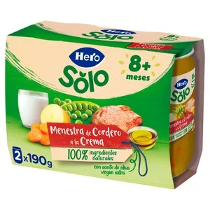 Hero Solo Tarrito de Menestra de Cordero a la Crema (textura con Trocitos), a Partir de 8 Meses 2 X 190 G. 380 G