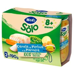 Hero Solo Tarrtios de Cazuelita de Merluza a la Marinera (textura con Trocitos), a Paritr de 8 Meses 2 X 190 G. 380 G