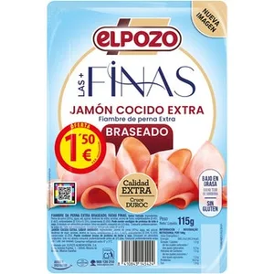 Jamón Cocido Extra Braseado bajo en Grasa en Lonchas Finas sin Gluten sin Lactosa Elpozo