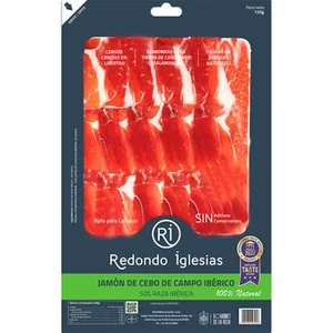Jamón de Cebo de Campo Ibérico 50% Raza Ibérica en Lonchas sin Gluten sin Lactosa  Redondo Iglesias 120 G