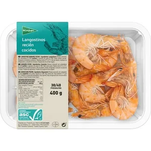 Langostinos Vannamei ASC Recién Cocidos 30-40 Piezas/kg el Corte Ingles