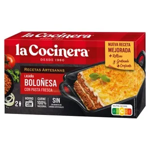 LA Cocinera Lasaña de Pasta Fresca al Huevo a la Boloñesa (con Carne 100% Nacional) Recetas Artesanas 500 G.