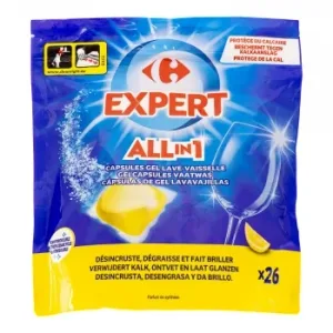 Lavavajillas a Máquina en Pastillas Perfume Limón Todo en Uno Carrefour Expert 26 Ud.