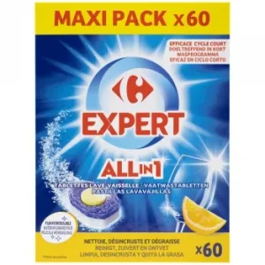 Lavavajillas a Máquina en Pastillas Todo en Uno Limón Carrefour Expert 60 Ud.