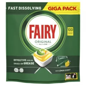 Lavavajillas a Máquina Pastillas Todo en Uno Limón Fairy Original 100 Ud.