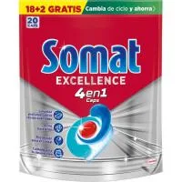 Lavavajillas a Máquina Somat Excell, Bolsa 18+2 Dosis