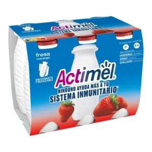 Leche Fermentada Líquida con Fresa Danone Actimel sin Gluten Pack de 6 Unidades de 100 G.
