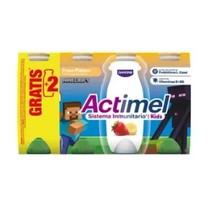 Leche Fermentada Líquida Sabor Fresa y Plátano Danone - Actimel Kids sin Gluten Pack de 6 Unidades de 100 G.