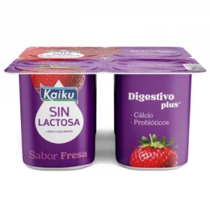 Leche Fermentada Sabor Fresa Kaiku sin Gluten y sin Lactosa Pack de 4 Unidades de 125 G.