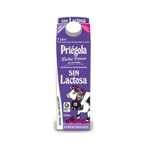 Priégola Leche Semidesnatada Fresca sin Lactosa 1 L. 1000 ML