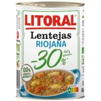 Lentejas Riojana -30% Sal y Grasa Litoral, Lata 425 G