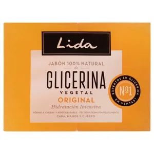 Lida Pastilla de Jabón 100% Natural de Glicerina de Origen Vegetal, para Cara, Manos y Cuerpo 2 X 125 Ml. 250 G