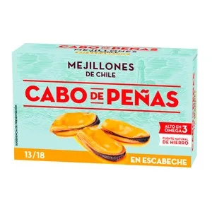 Cabo de Peñas Mejillones de Chile en Escabeche 13 / 18 Lata de 69 G.