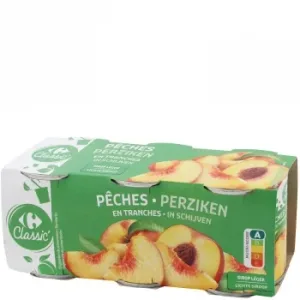Melocotón en Tiras en Almíbar Ligero Classic Carrefour Pack de 3 Unidades de 140 G.