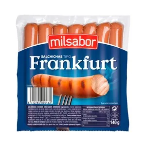Milsabor Salchichas Cocidas de Cerdo con Sabor Ahumado, Tipo Frankfurt 140 G.